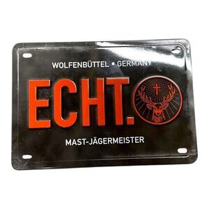Jägermeister Echt Metal License Plate Barware Decor Sign Wolfenbüttel Germany 8"